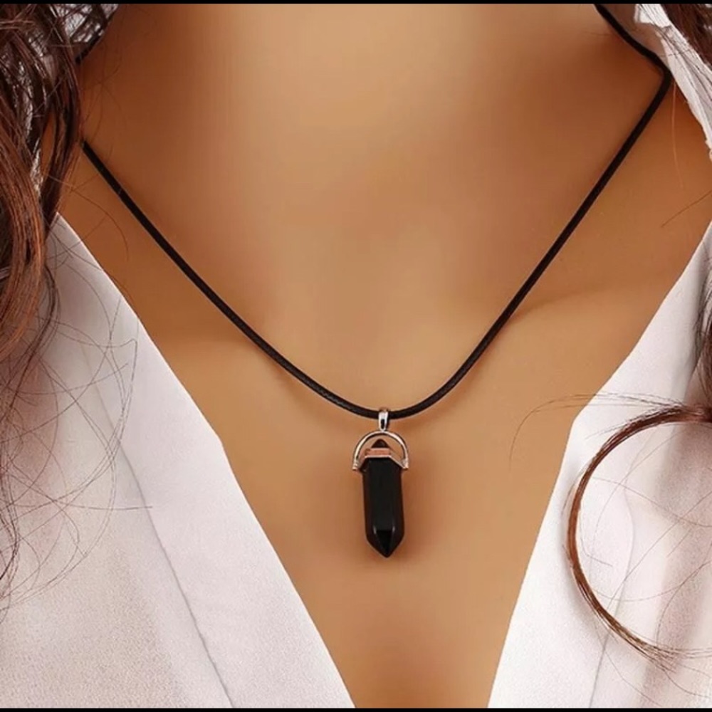 Natural Black Agate Spiritual Crystal Necklace